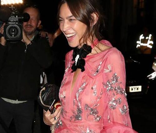 Alexa Chung Nipples in See Through Dress at London Fashion Week