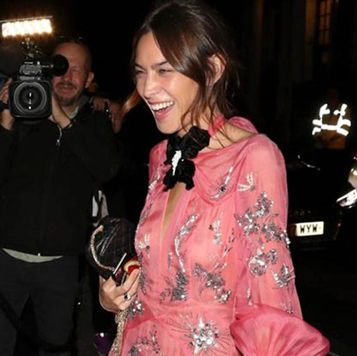 Alexa Chung Nipples in See Through Dress at London Fashion Week