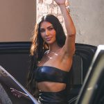 Kim Kardashian Leaves Jimmy Kimmel Live in a Sexy Leather Bandeau Top (7 Photos)