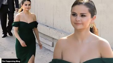 Selena Gomez Wows in a Green Dress as She Arrives to Jimmy Kimmel Live in LA (56 Photos + Videos)