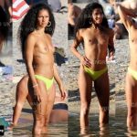 Vick Hope Displays Her Nude Breasts on the Beach in Ibiza (2 Photos)