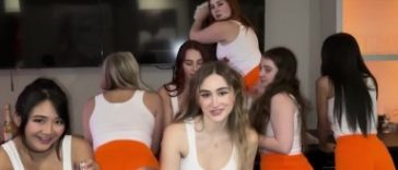 Red Head Winter - Huge Orgy In Our Hooters Outfits! 7 Girls And 4 Cocks